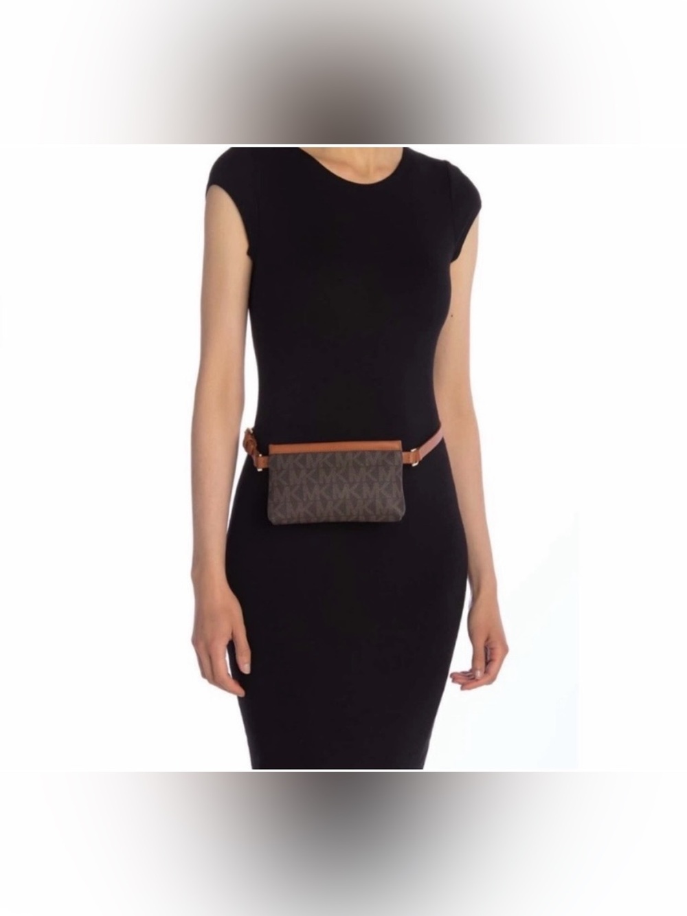Michael Kors Brown Logo Belt Bag with Tan Trim and Strap
